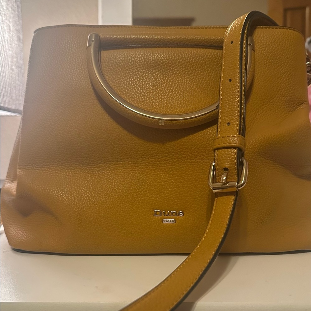 Dune mustard yellow pebble leather handbag